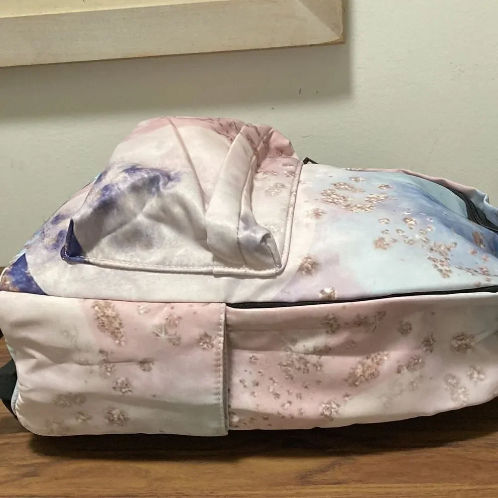 Yin Lang Nylon Backpack by Soundbyte in Pink & blue pattern. - Picture 4 of 7